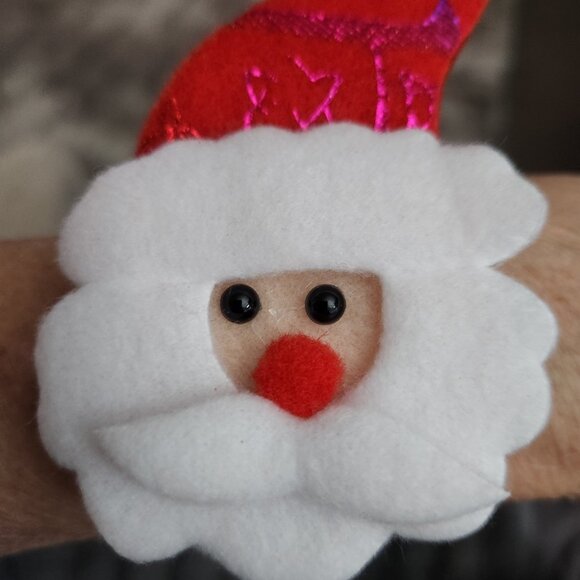 3-Christmas Themed Slap Bracelets Santa & Reindeer Felt Red Band Kids Elf Gifts - Picture 3 of 9